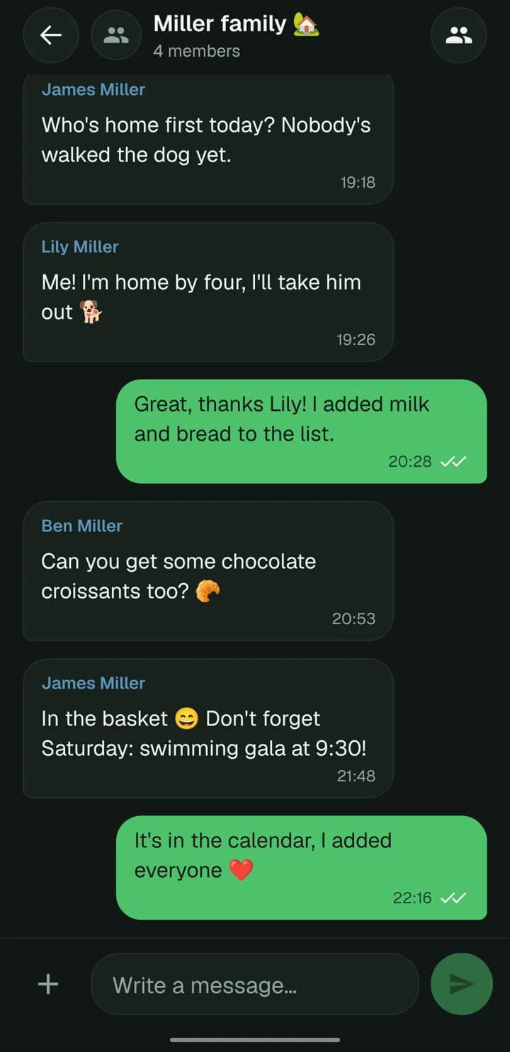The family chat, without the noise.